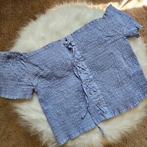 Forever 21 Ambiance Blue Lace Up Corset Stretchy Off The Shoulder Crop T…